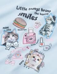 Áo thun ngắn tay cổ tròn bé gái hình in trước ngực