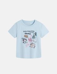 Áo thun ngắn tay cổ tròn bé gái hình in trước ngực