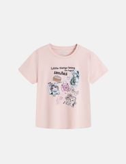 Áo thun ngắn tay cổ tròn bé gái hình in trước ngực