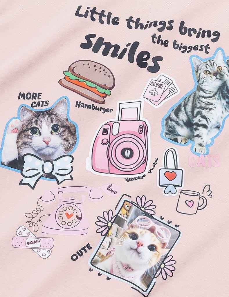 Áo thun ngắn tay cổ tròn bé gái hình in trước ngực