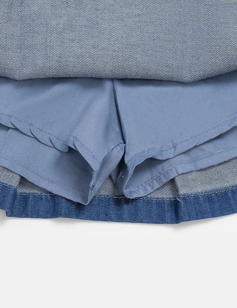 Chân váy jean bé gái xếp li cạp chun