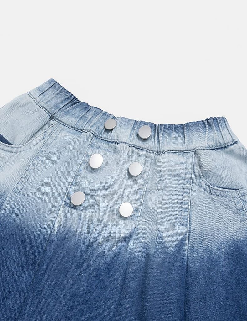 Chân váy jean bé gái xếp li cạp chun