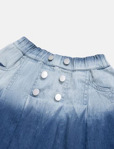 Chân váy jean bé gái xếp li cạp chun