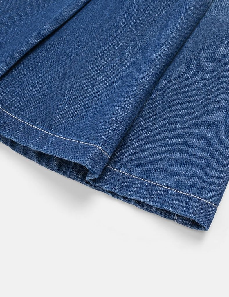 Chân váy jean bé gái xếp li cạp chun