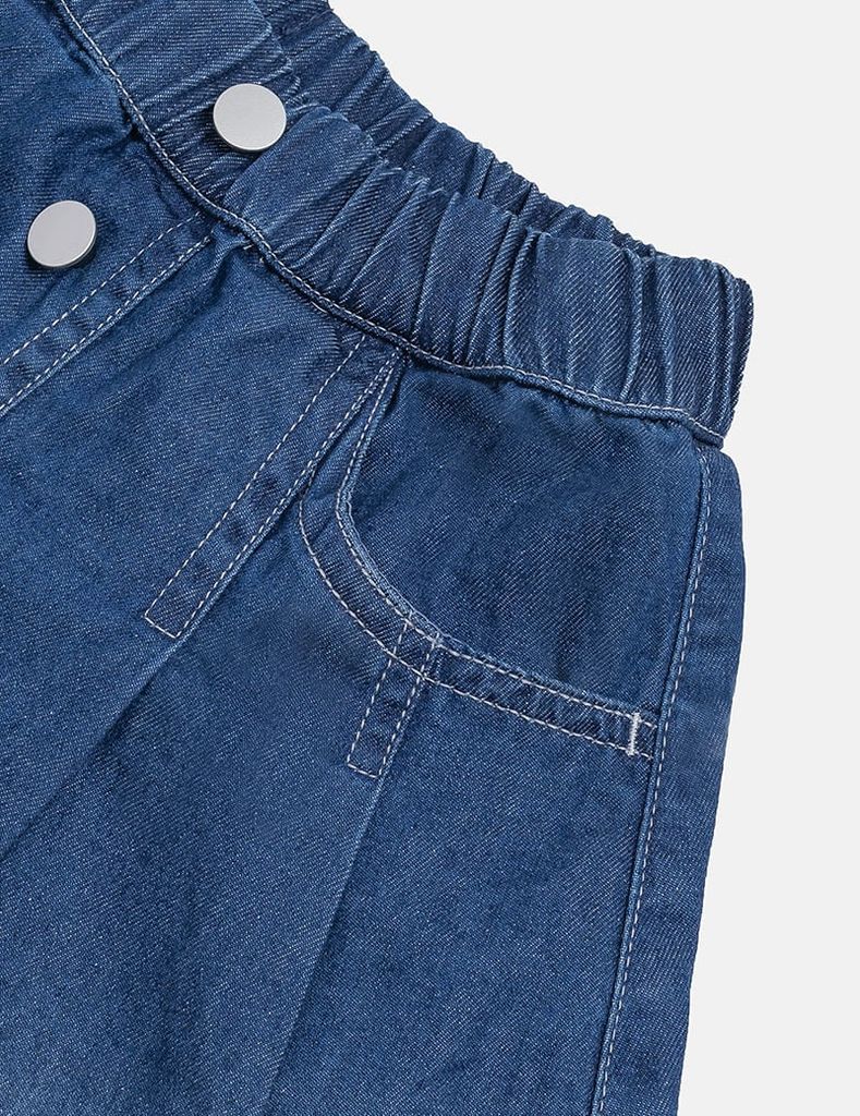 Chân váy jean bé gái xếp li cạp chun