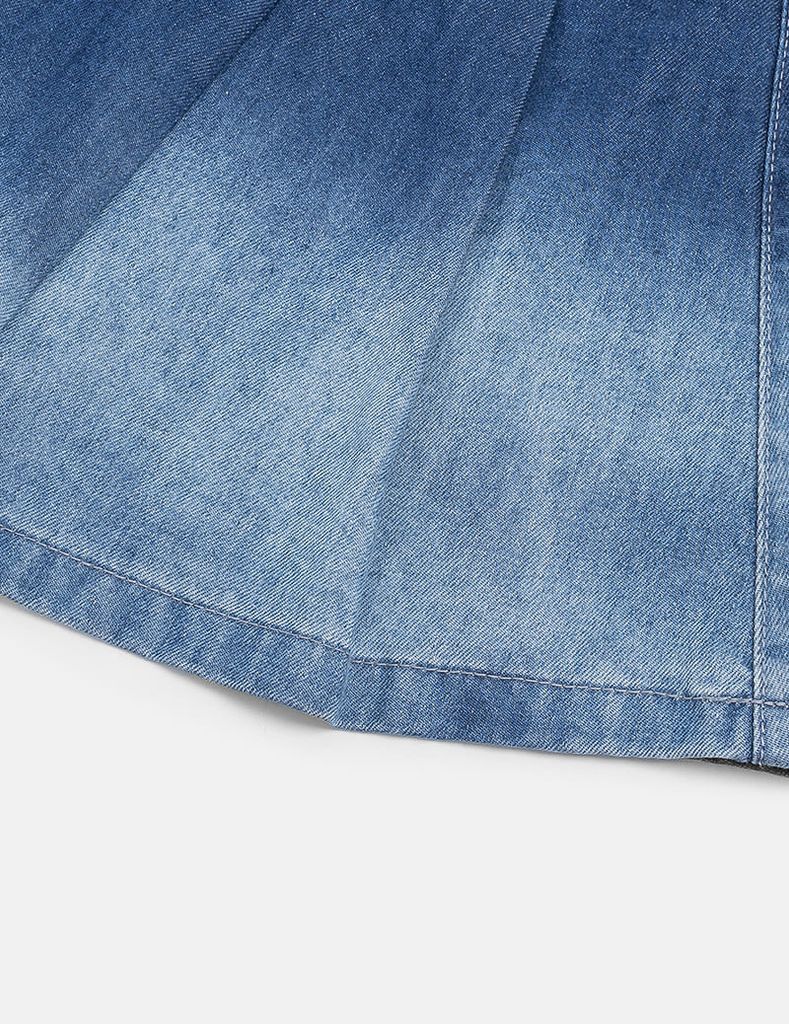 Chân váy jean bé gái xếp li cạp chun