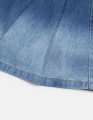 Chân váy jean bé gái xếp li cạp chun