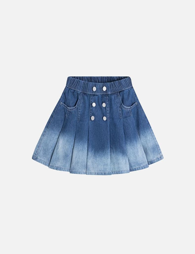 Chân váy jean bé gái xếp li cạp chun