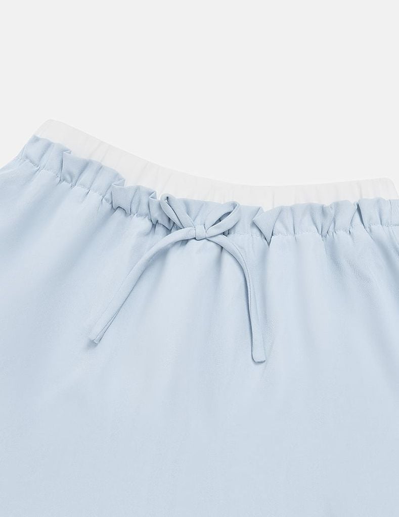 Chân váy khaki bé gái cạp chun rời vải phối