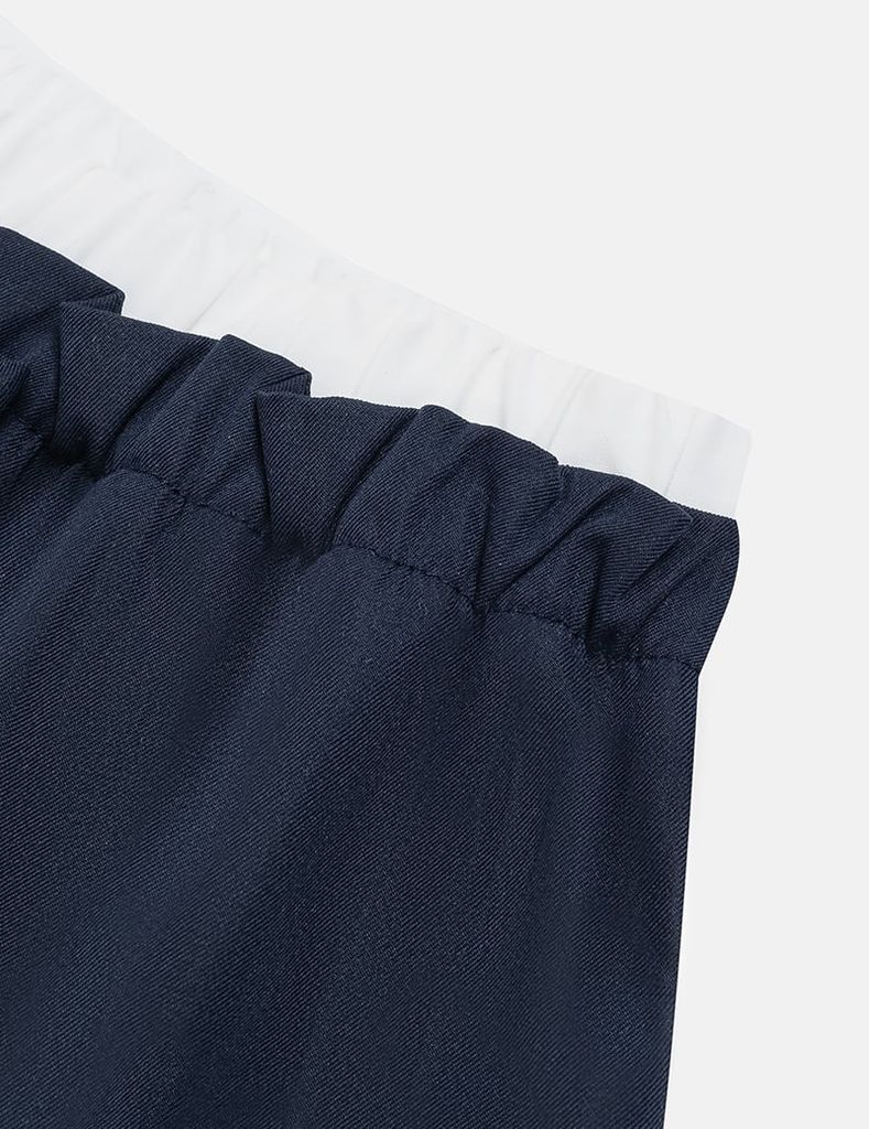 Chân váy khaki bé gái cạp chun rời vải phối