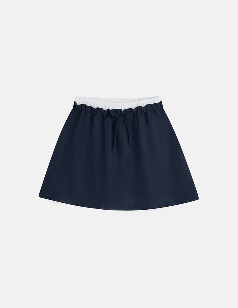 Chân váy khaki bé gái cạp chun rời vải phối