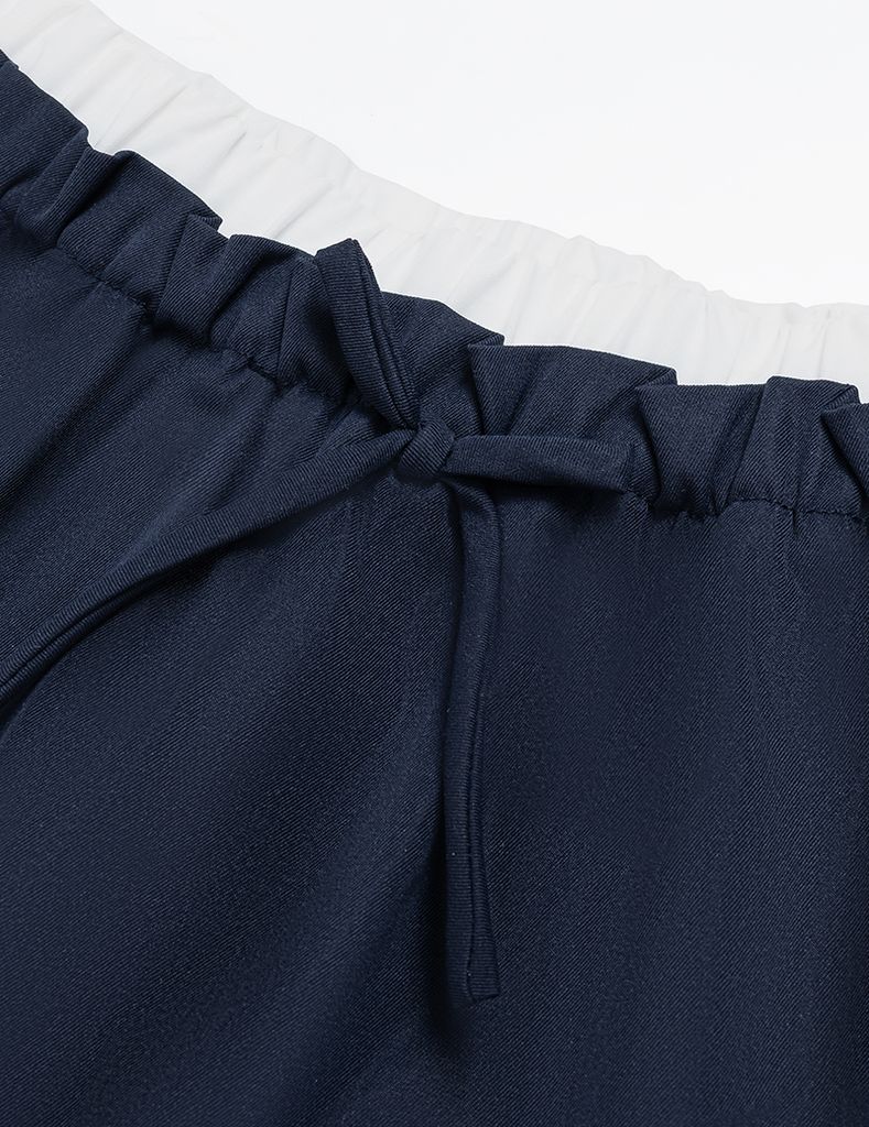 Chân váy khaki bé gái cạp chun rời vải phối