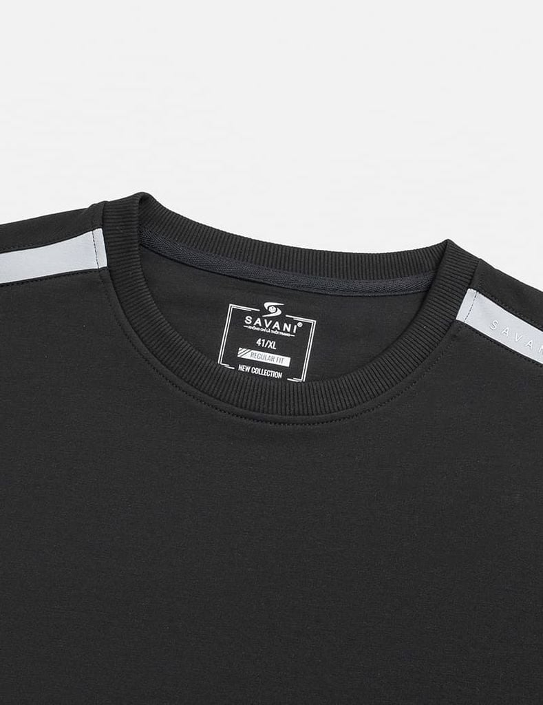 Áo nỉ cổ tròn nam phối vai khác màu