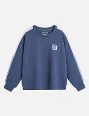 Áo nỉ cổ tròn trẻ em phối dọc 2 bên tay in logo trước ngực