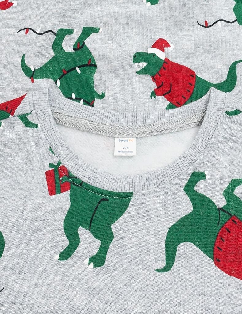 Áo nỉ cổ tròn trẻ em in họa tiết