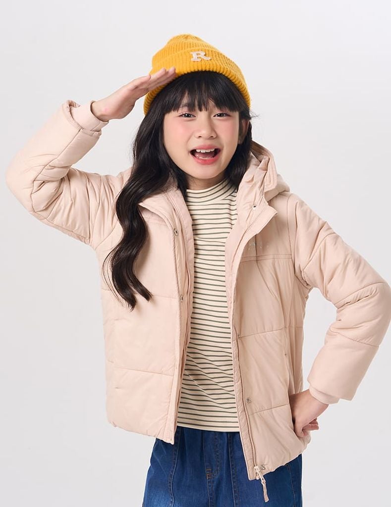 Áo chần bông trẻ em dáng ngắn logo trước ngực