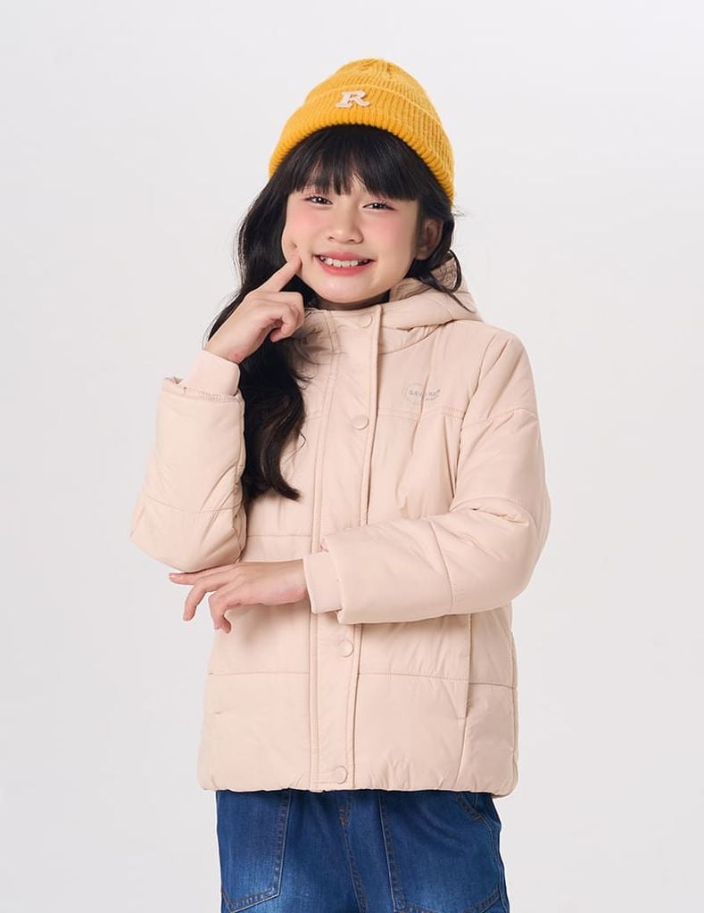 Áo chần bông trẻ em dáng ngắn logo trước ngực