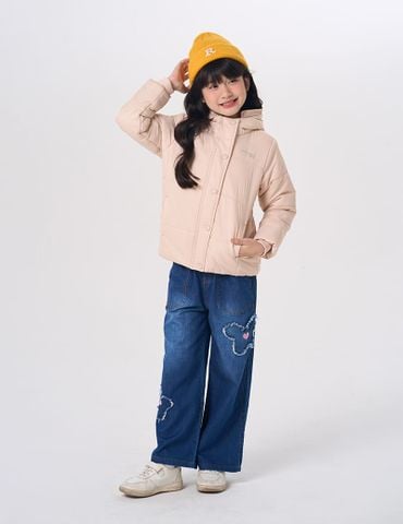 Áo chần bông trẻ em dáng ngắn logo trước ngực