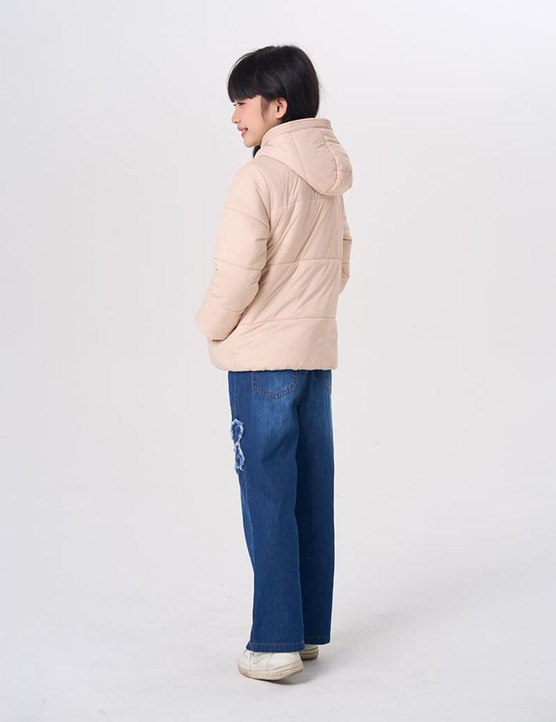 Áo chần bông trẻ em dáng ngắn logo trước ngực