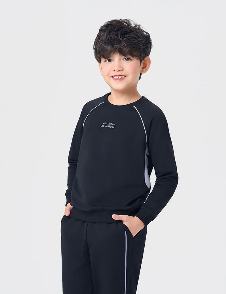 Bộ nỉ cổ tròn trẻ em hình in trước ngực