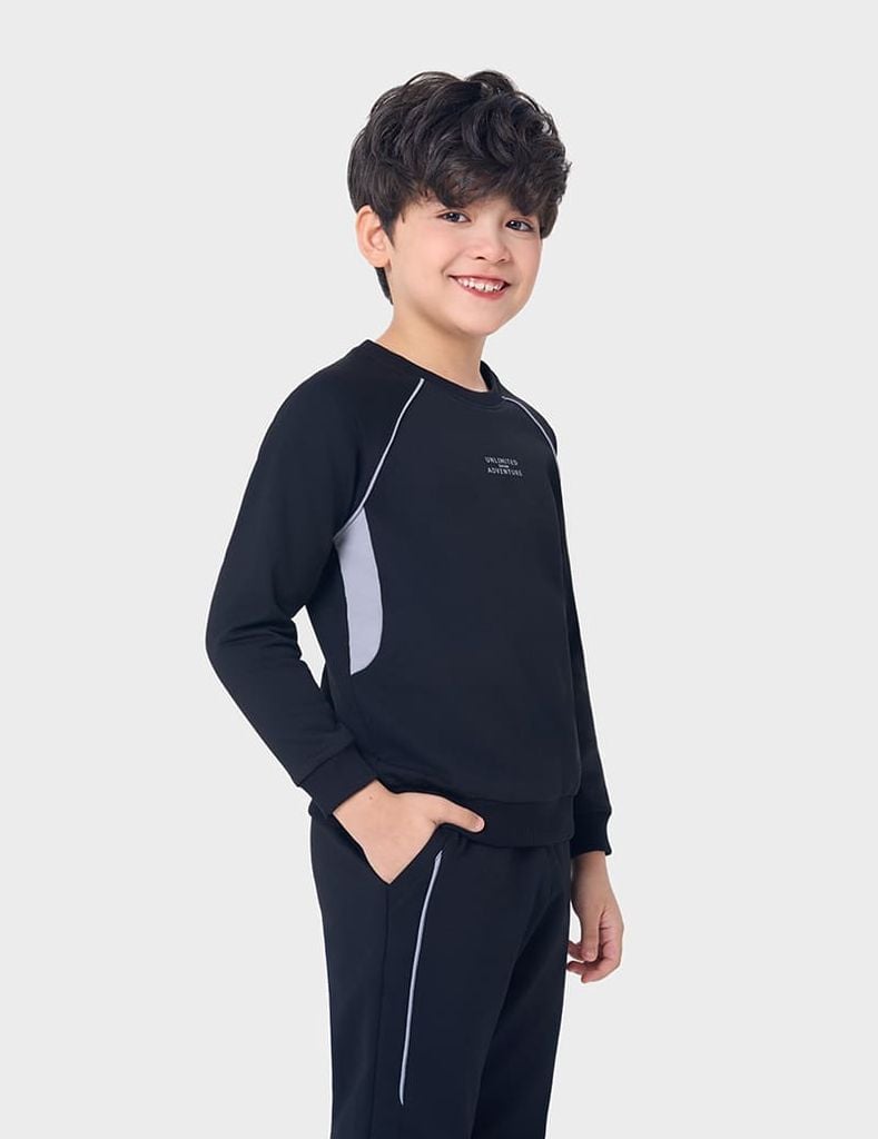 Bộ nỉ cổ tròn trẻ em hình in trước ngực