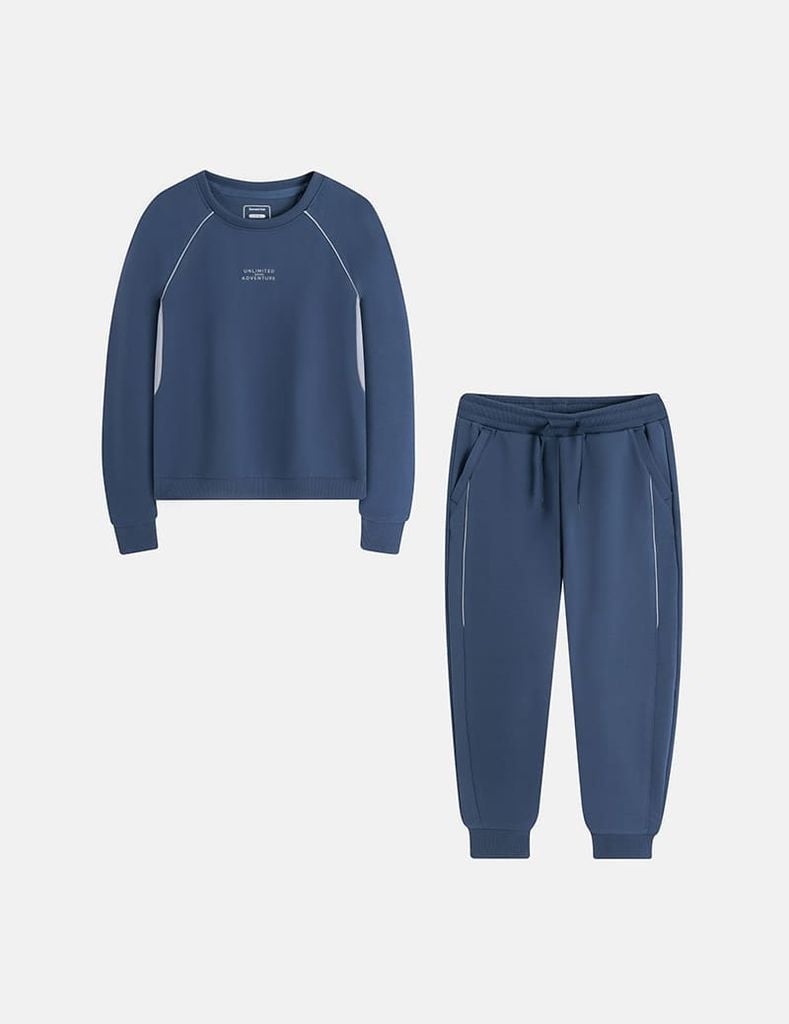 Bộ nỉ cổ tròn trẻ em hình in trước ngực