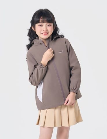 Áo gió có mũ trẻ em ngực in logo phối 2 bên sườn