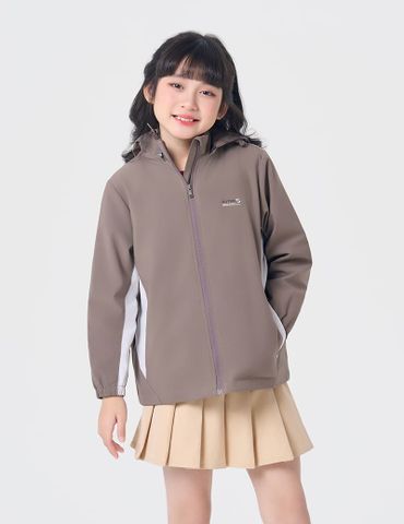 Áo gió có mũ trẻ em ngực in logo phối 2 bên sườn