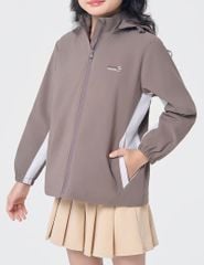 Áo gió có mũ trẻ em ngực in logo phối 2 bên sườn