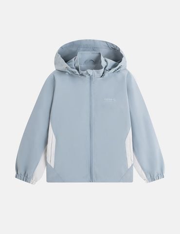 Áo gió có mũ trẻ em ngực in logo phối 2 bên sườn