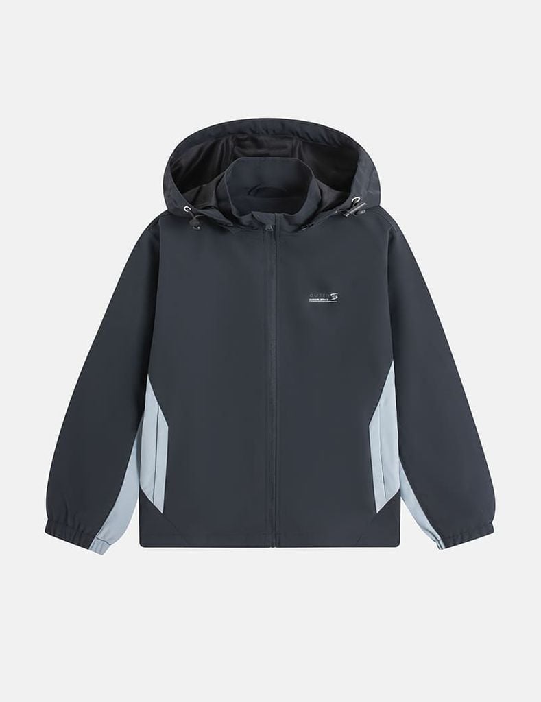 Áo gió có mũ trẻ em ngực in logo phối 2 bên sườn