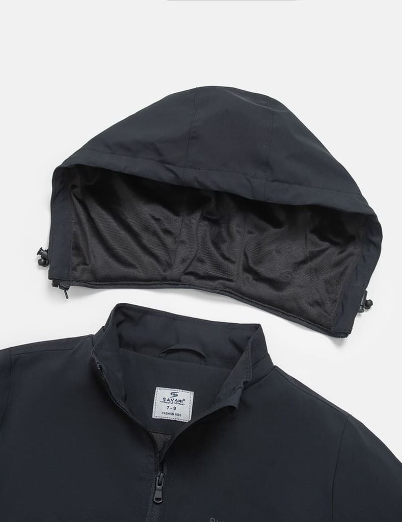 Áo gió có mũ trẻ em ngực in logo phối 2 bên sườn