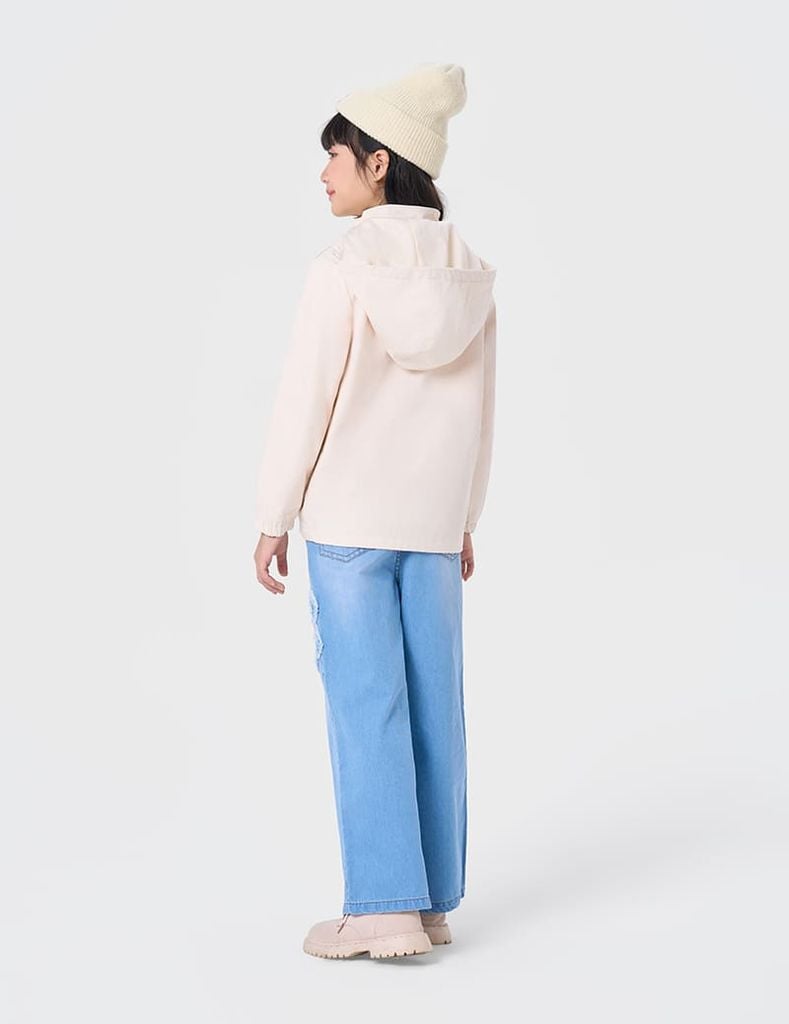 Áo khoác gió có mũ trẻ em hình in trước ngực