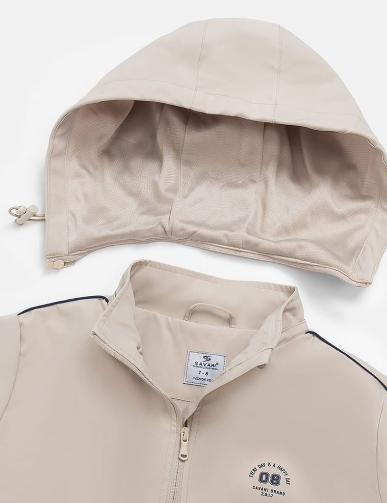 Áo khoác gió có mũ trẻ em hình in trước ngực