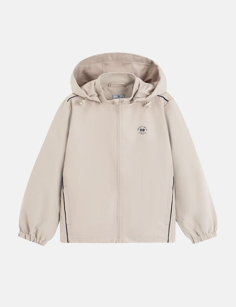 Áo khoác gió có mũ trẻ em hình in trước ngực