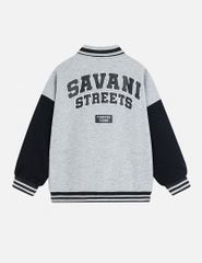 Áo khoác bomber trẻ em phối tay hình in trước ngực