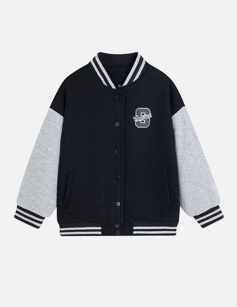 Áo khoác bomber trẻ em phối tay hình in trước ngực