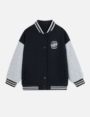 Áo khoác bomber trẻ em phối tay hình in trước ngực
