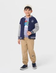 Áo khoác bomber trẻ em phối tay hình in trước ngực