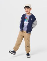 Áo khoác bomber trẻ em phối tay hình in trước ngực