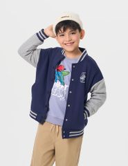 Áo khoác bomber trẻ em phối tay hình in trước ngực