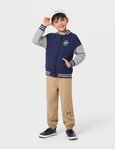 Áo khoác bomber trẻ em phối tay hình in trước ngực