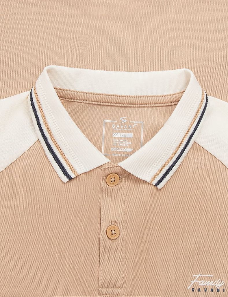 Áo polo trẻ em phối tay hình in trước ngực