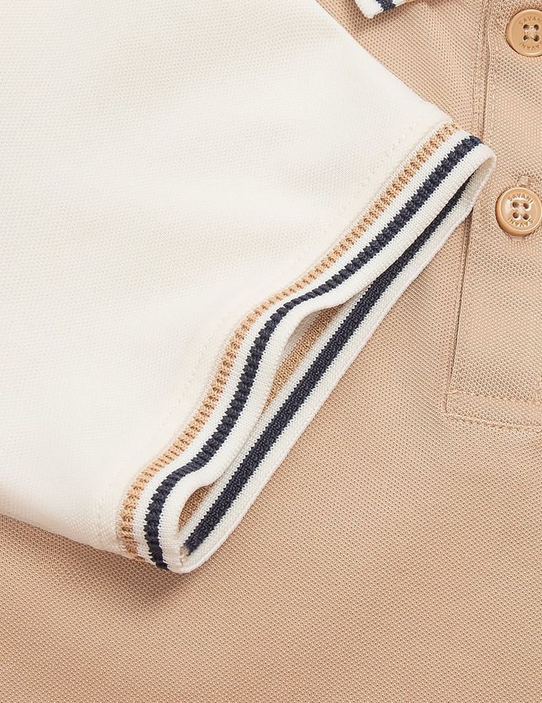 Áo polo trẻ em phối tay hình in trước ngực