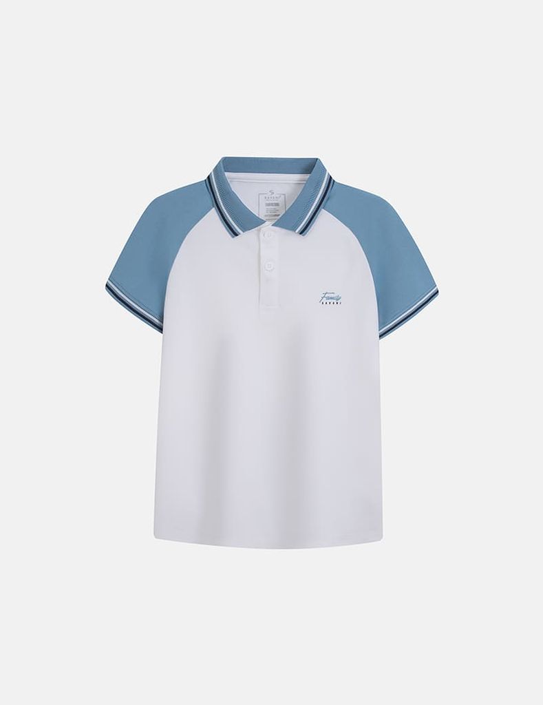 Áo polo trẻ em phối tay hình in trước ngực