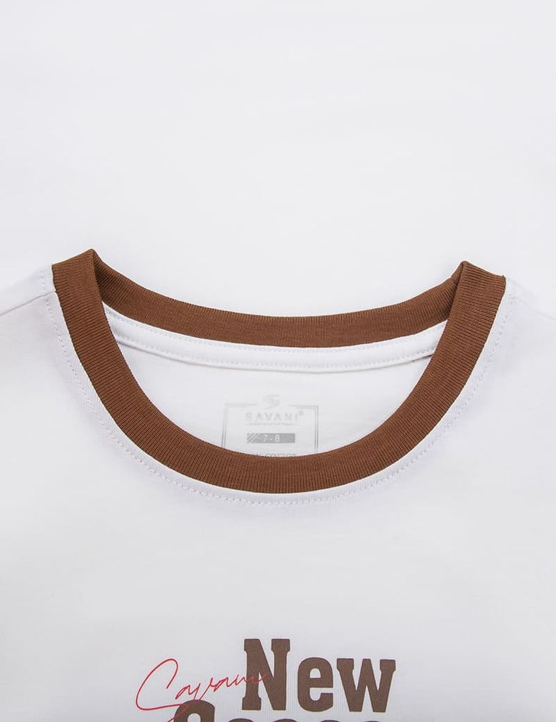 Áo thun ngắn tay cổ tròn trẻ em hình in trước ngực