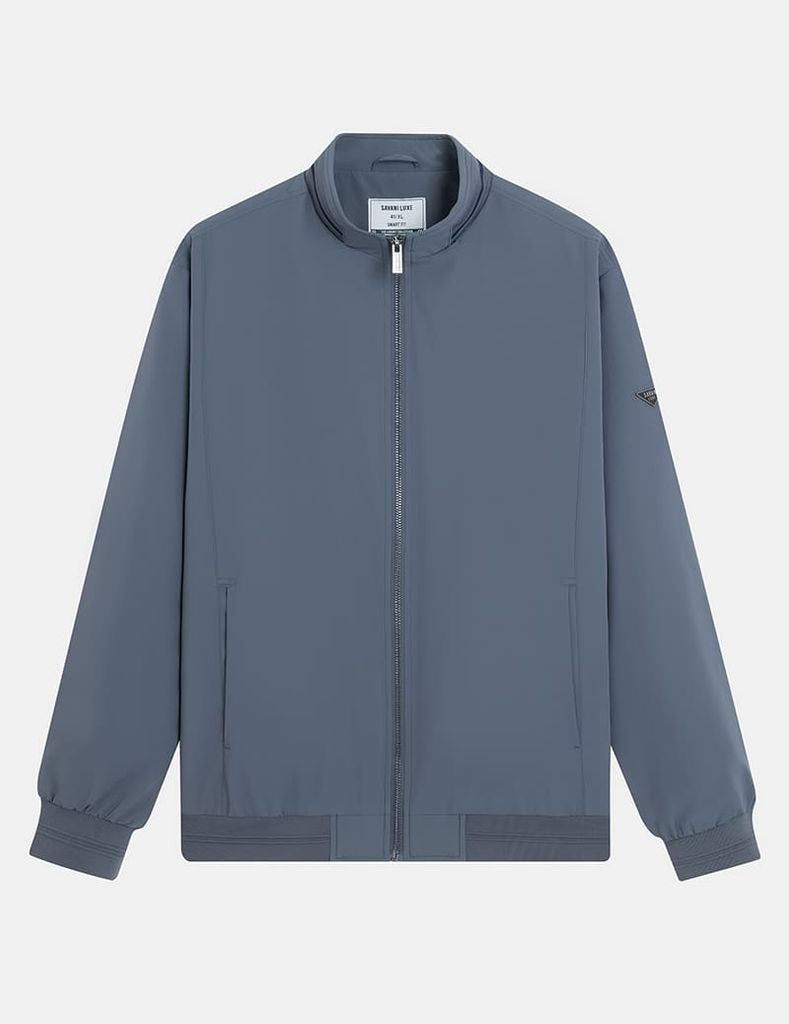 Áo khoác lót bông cổ đứng logo bắp tay