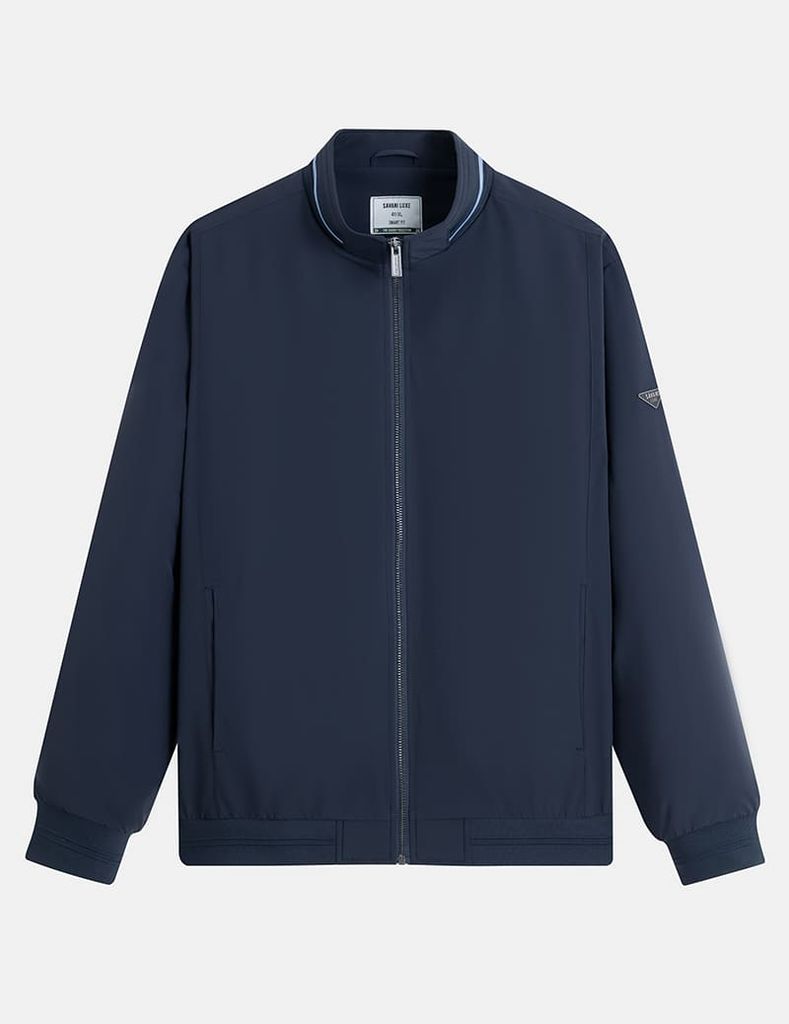 Áo khoác lót bông cổ đứng logo bắp tay