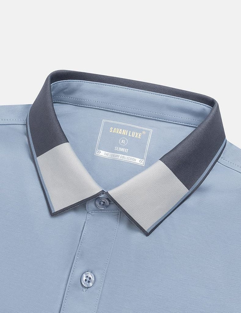 Áo polo ngắn tay nam dệt phối màu in logo trước ngực