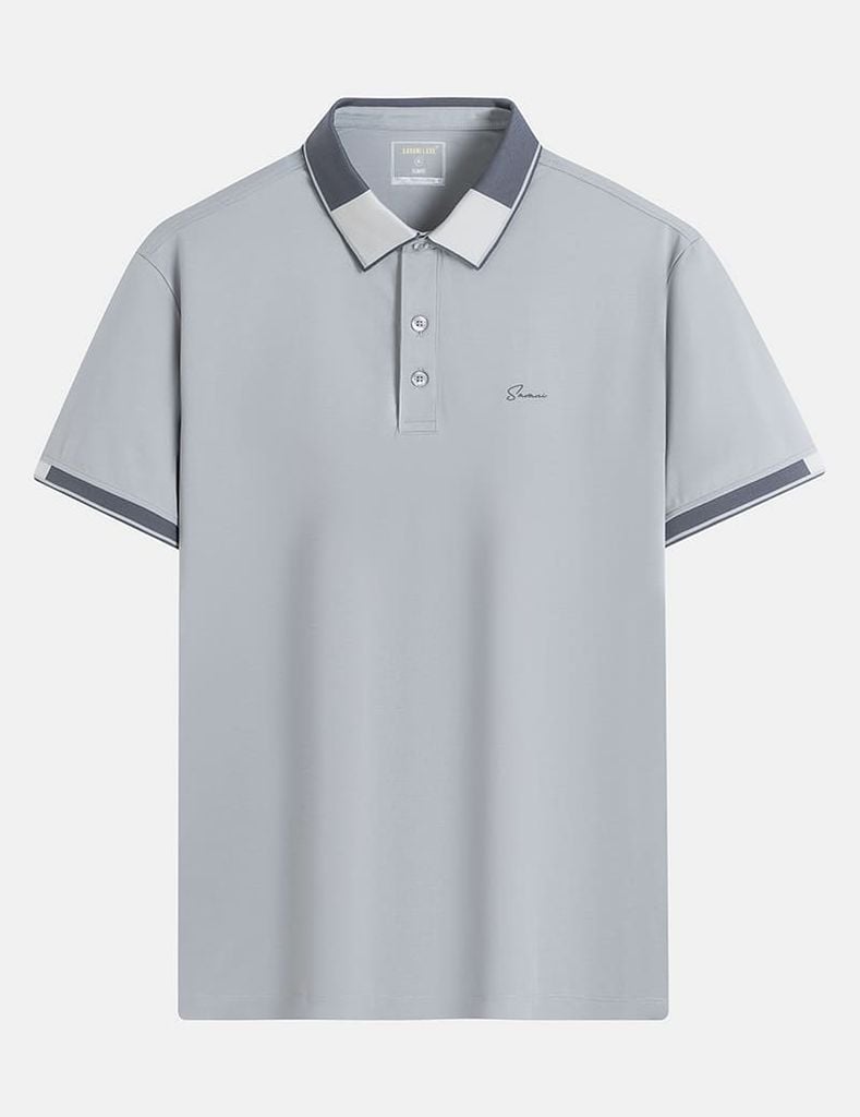 Áo polo ngắn tay nam dệt phối màu in logo trước ngực